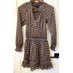 Veronica Beard Dress Espie Floral Long Sleeve Cotton Brown S Grunge Boho Peasant
